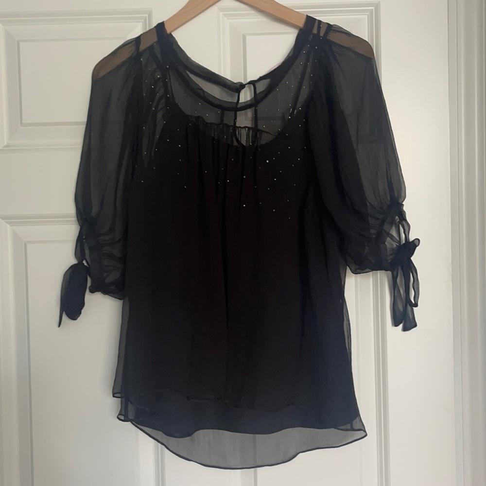 Rebecca Taylor Rhinestone Black Blouse